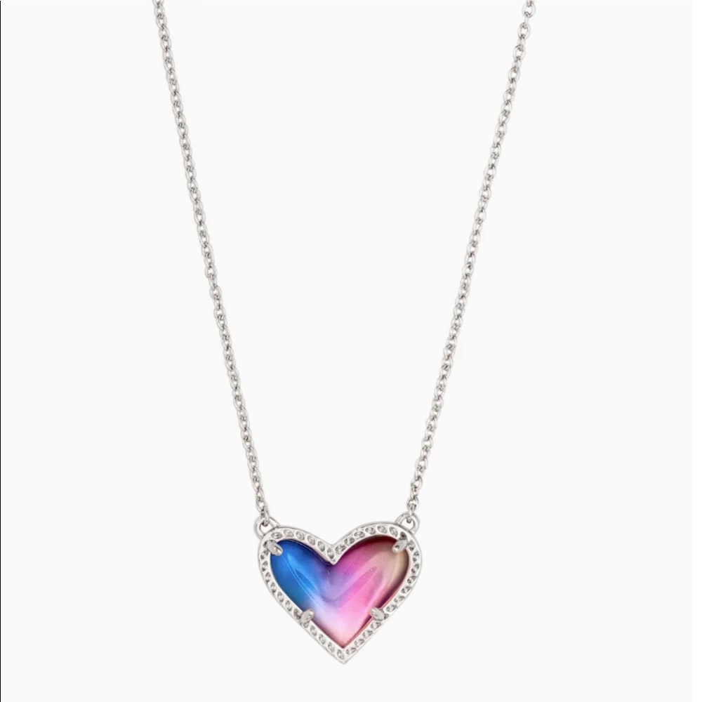Kendra Scott Ari Silver Heart Necklace Watercolor Illusion Brand New
